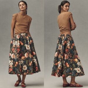 Anthropologie / NWT Maeve The Jacie Faux Leather Midi Skirt in Multi Floral